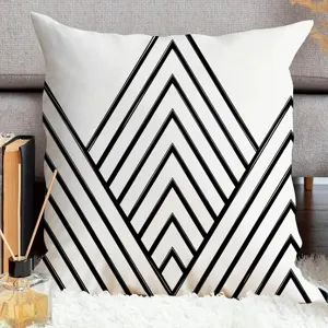 Abstract black and white geometric lines throw pillowcase, soft cushion cover for sofa bed.