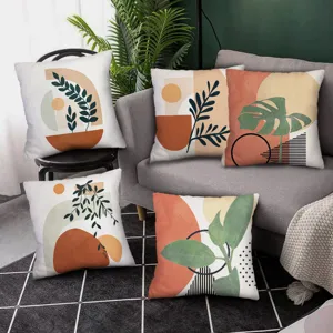 Morandi Feuilles Vertes Géométriques Housse de Coussin Art Botanique Abstrait Housse de Coussin Pour Canapé Salon Décoration