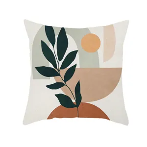 Housse de coussin geometrique feuille verte Morandi, elegante taie d'oreiller canape.
