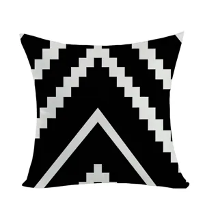 Black and white geometric throw pillow cover, modern abstract line pattern for sofa bed decor.