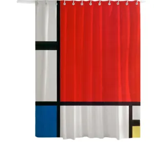 Cortina de ducha impermeable geométrica abstracta roja azul amarilla para el baño