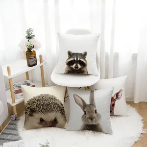 Noords Realistisch Dierenhoofd Kussensloop Linnen Textuur Konijn Egel Jachtluipaard Kussenhoes Huis Decor