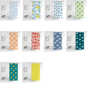 Waterproof polyester shower curtain with cute cartoon patterns, perfect for bathroom decor.