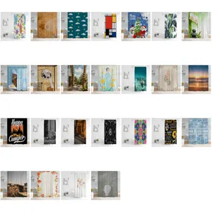 Waterproof mildew-resistant polyester shower curtain for bathroom bath partition.