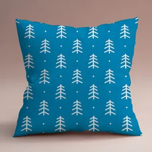 Housse de coussin carree motif de pin minimaliste bleu, taie doreiller douce pour canape salon.