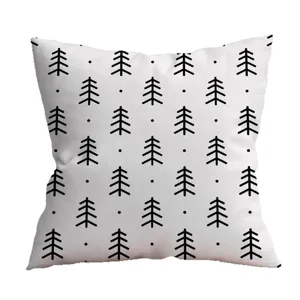 Housse de coussin carrée à motif d'arbre de pin noir et blanc minimaliste pour canapé.