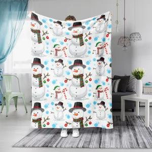 Christmas flannel blanket cozy soft throw for bed office nap cute snowman winter decor