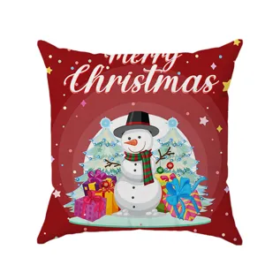 Christmas decorative throw pillow cover with cute snowman design for holiday home decor.