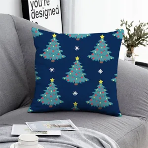 Christmas throw pillow cover blue festive tree pattern soft cushion case for sofa couch decor.