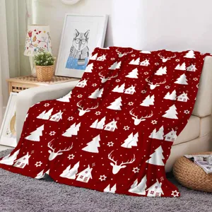 Christmas flannel blanket soft cozy red throw blanket for sofa bed holiday home decor