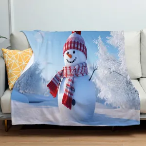 Weihnachten Schneemann Flanell Decke Detailansicht, gemütliche Winter Deko und weicher Überwurf.