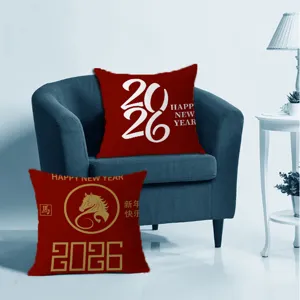 Funda de Cojín Decorativa de Año Nuevo Funda de Cojín Festiva Roja Funda de Cojín Suave para Sofá Cama Decoración del Hogar