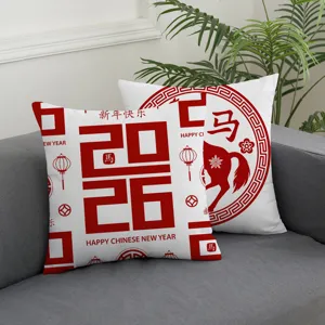 Chinese New Year Throw Pillow Cover Zodiac Horse Decorative Cushion Case Polyester Peach Skin Sofa Home Decor