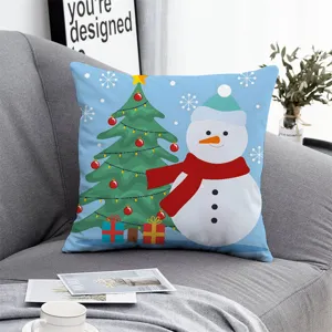 Christmas Pillow Cover Festive Snowman Tree Holiday Decorative Cushion Cover Soft Polyester Square Pillowcase For Sofa Home Decor