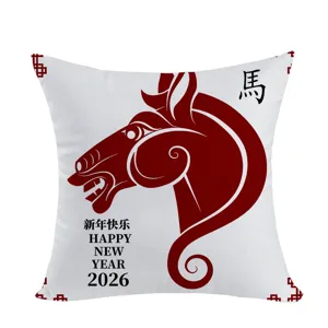 Fundas de Cojín Motif Año del Caballo 2026 Rojo Blanco Almohada Decorativa para Sofá Hogar
