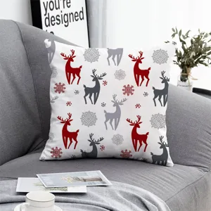 Christmas throw pillow for sofa and couch, festive reindeer and snowflake pattern cushion cover.