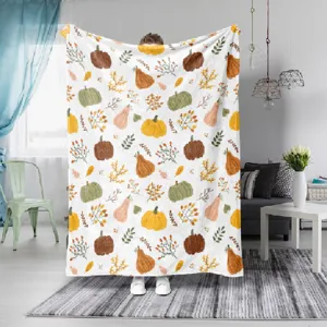 Manta de franela de calabaza de Halloween suaves hojas de otoño para cama sofá hogar
