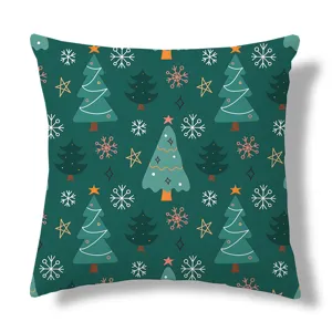 Christmas Tree Throw Pillow Cover Festive Green Snowflake Decorative Cushion Case for Sofa