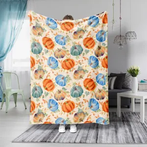 Manta de Franela de Calabaza de Halloween Suave Cálida Acogedora para Cama Oficina Coche Decoración de Temporada