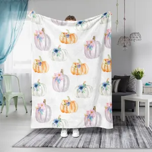 Manta de franela con calabaza de acuarela de Halloween suave y cálida para la cama