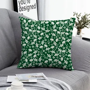 Green floral throw pillow cover, elegant botanical cushion case for sofa, couch and bed decor.