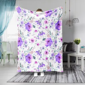 Lila Aquarell Blumen Flanell Decke, weiche Kuscheldecke für Sofa, Bett und Reise.