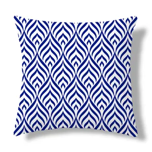Housse de coussin à motif géométrique bleu et blanc, coussin de canapé nordique minimaliste.