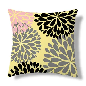 Modern geometric floral throw pillow, soft square cushion for sofa, bed, living room decor.