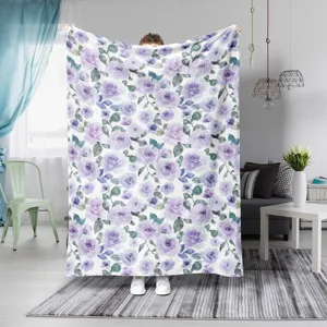 Gemütliche lila Blumen Flanell Decke für Schlafzimmer, Reisen, weicher und warmer Überwurf.
