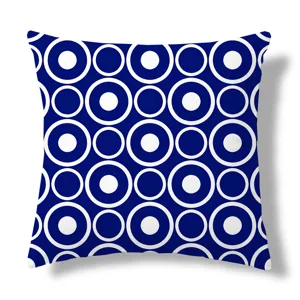 Housse de coussin décorative géométrique minimaliste bleue et blanche pour canapé moderne.