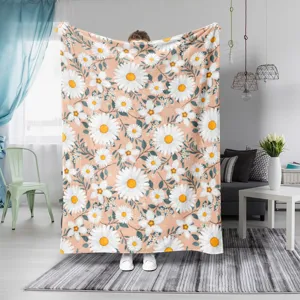 Flauschige Flanell Decke mit Gänseblümchen Blumenmuster, kuschelige Wohndecke für Bett, Sofa.