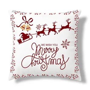 Christmas throw pillow cover with festive reindeer and Santa print for holiday home decor