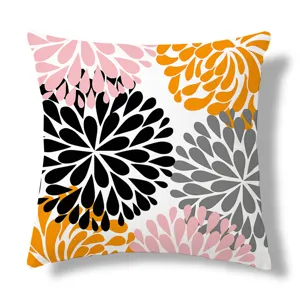 Modern geometric floral throw pillow for living room sofa and car, stylish square cushion.