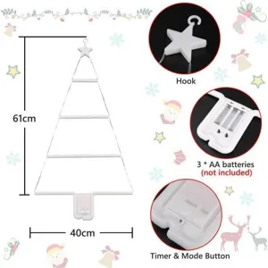 LED Dreieck Weihnachtsbaum Hängeleuchte mit Batteriebox, Timer-Modus und Haken für Dekoration.