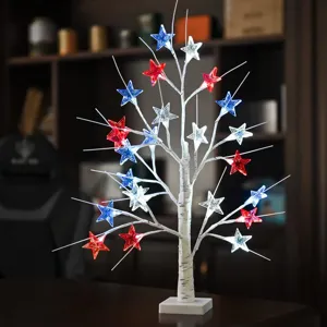 24 LED Independence Day Birch Tree Light Red White Blue Star Branch Lamp Tabletop Decor