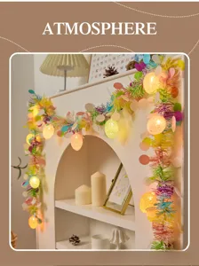 Easter egg decorative string lights with colorful tinsel garland for holiday party decor