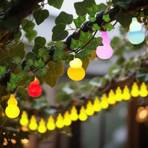Detail shot of green leaf gourd string lights for garden balcony and outdoor decorative landscape.