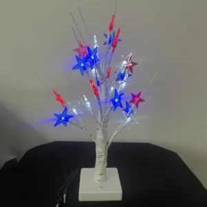 USA Independence Day birch tree light 24 LED red white blue star branch lamp for decor