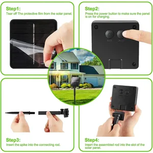 Solar panel and spike installation detail showing step-by-step assembly guide for light.