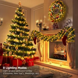 Catena luminosa LED con 8 modalità di luce, perfetta per l'albero di Natale e feste.
