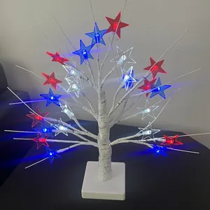 Close up of the patriotic star branch light detail showing red white and blue LED bulbs inside.