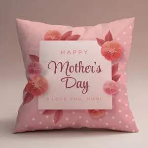 Funda de cojín rosa día de la madre vista detallada, tela suave con bonito estampado.