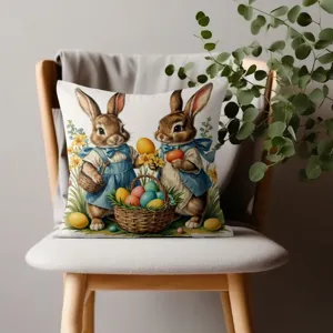 Funda de cojín de conejo de pascua, lindo diseño floral vintage para sofá cama y coche