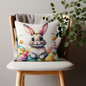 Funda de cojín de conejo de Pascua con huevos de colores, bonita funda decorativa para el sofá.