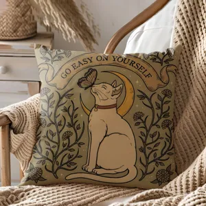 Vintage cat throw pillow detail, decorative cushion for sofa, bed, office, or car use.