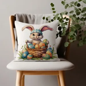 Funda de cojín decorativa de Pascua con conejo lindo y huevos coloridos para sofá cama.