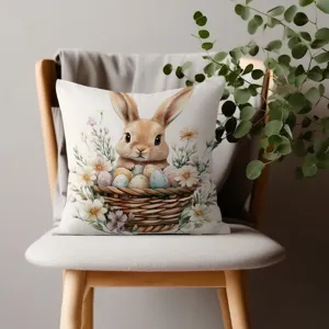 Funda de Cojín Conejito de Pascua Flores Acuarela Lindo Sofá Almohada Decoración