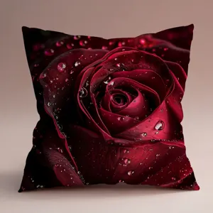 Funda de cojin con estampado de rosa roja y gotas de agua, decoracion de sofa para hogar.