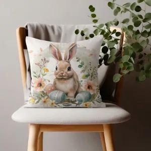 Funda de Cojín de Conejo de Pascua Conejo Floral Funda de Cojín Poliéster Sofá Cama Funda Decorativa