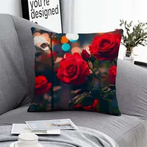 Fodera per cuscino decorativo con stampa di rose rosse per divano soggiorno camera da letto.